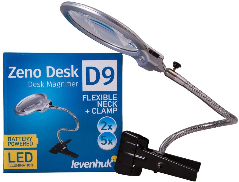 Levenhuk Zeno Desk D9 Tischlupe LED Flexible Halterung | Flexible Lupenhalterung mit LED-Beleuchtung für Hobby, Handwerk und genaue Arbeiten