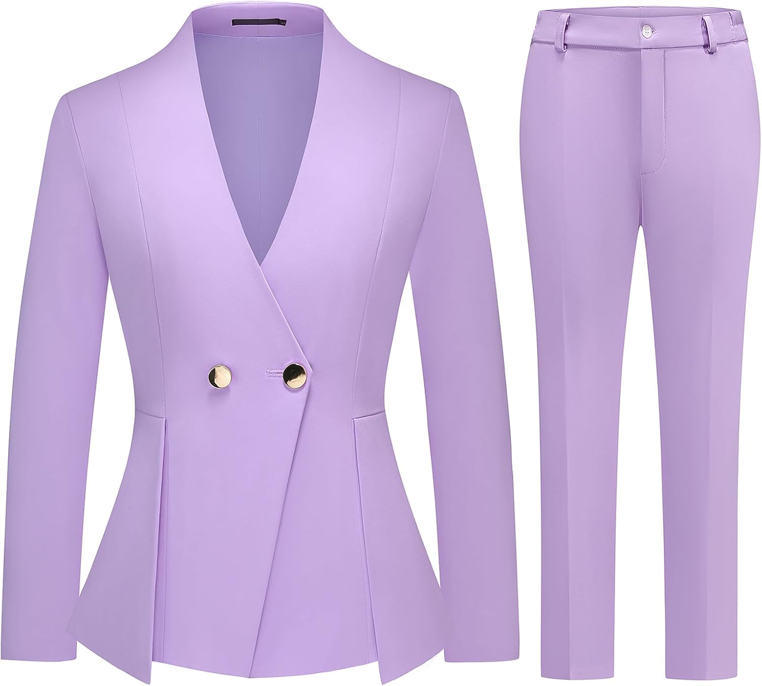 Women's 2 Piece Outfits Two Buttons Business V Neck Blazer Casual Long Sleeve Pants Suits Work Sets