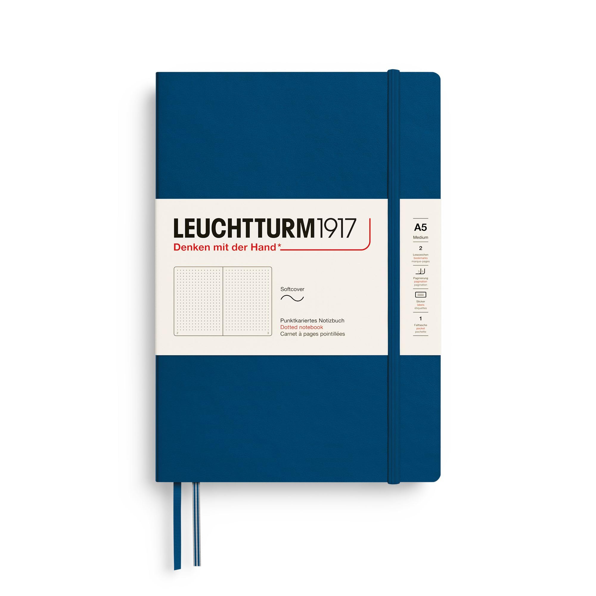 LEUCHTTURM1917 - Notebook Softcover Medium A5-123 Numbered Pages for Writing and Journaling (Indigo, Dotted)