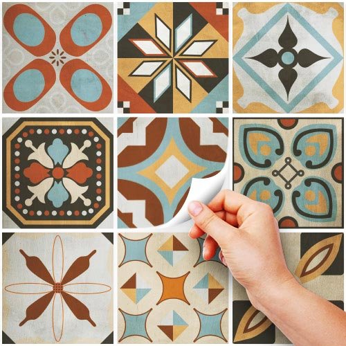 RE-COVERTILES - Adesivi per Piastrelle Bagno e Cucina 24 Pz 10x10 cm - PS00169 Decorazione murale in PVC impermeabile mattonelle mosaico stile cementine Azulejos