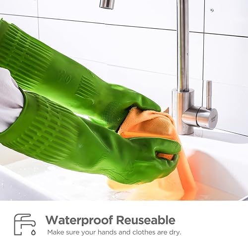 Miniatura 4 de IUCGE Guantes de goma para lavar platos, 3 o 6 pares para cocina, guantes de limpieza largos para el hogar reutilizables y duraderos.