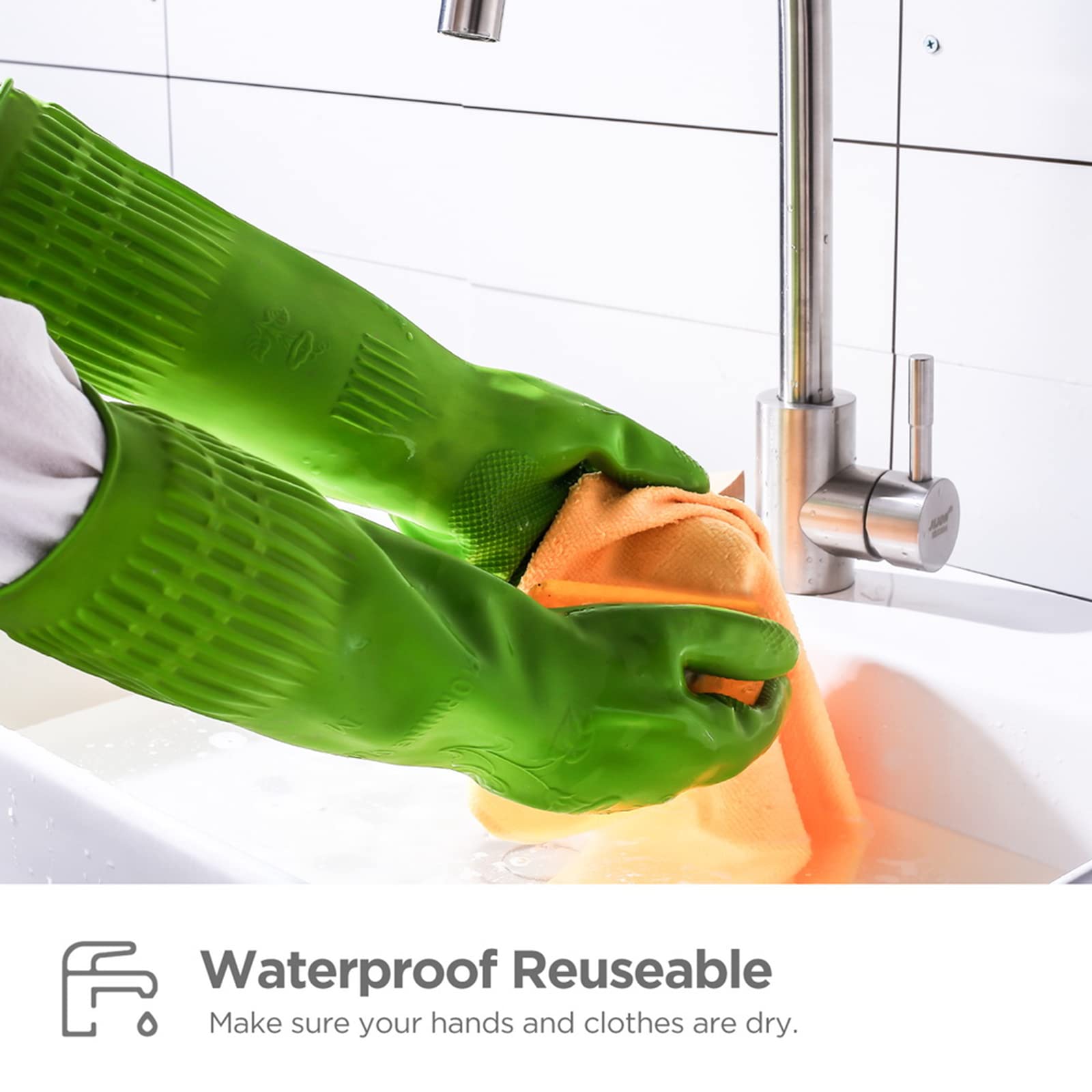 Rubber Dishwashing Gloves 3 Pairs For Kitchen,Cleaning Washing