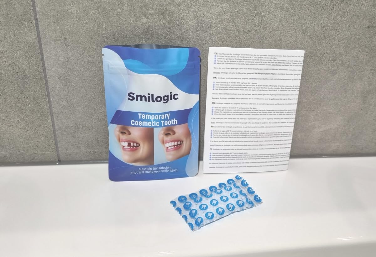 Dente Temporaneo – Kit Fai-Da-Te per Sostituire un Dente Mancante – Dente Artificiale Realistico – 20 Applicazioni Incluse