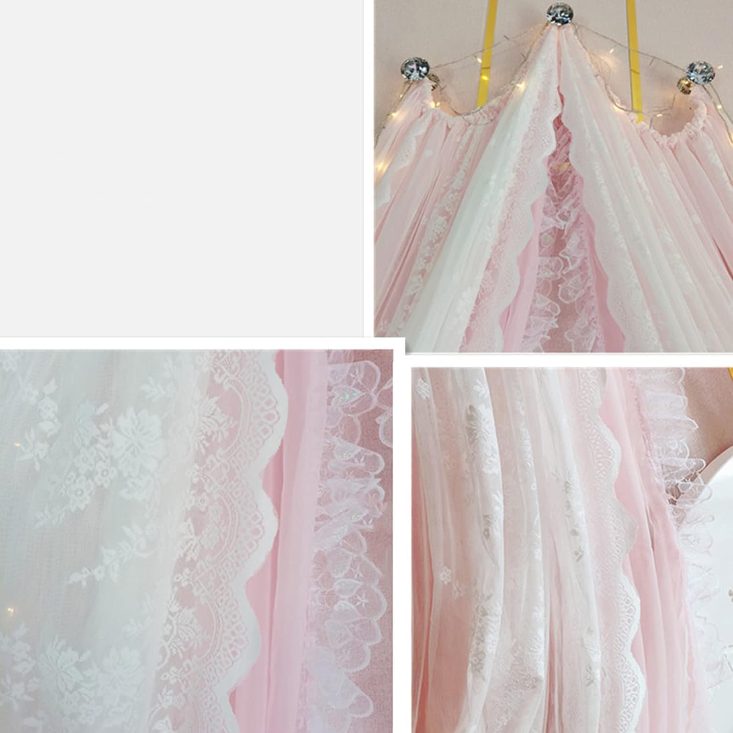 Mesh Bed Canopy, Bed Canopy for Girls, Princess Curtain, Double Layer Sheer Mesh Dome Bed Curtain, Round Lace Princess Mosquito Net Tent (Color : E)