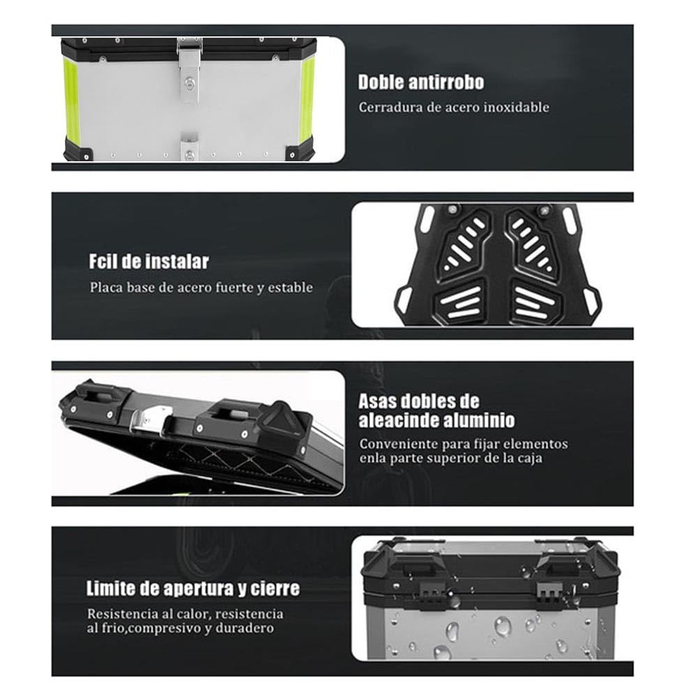 Valise pour Moto Top Case Moto 36L 45L 55L 65L Topcase avec Support De Montage Universel pour Deux-Roues, Moto, Scooter, Quad(Noir,55L)