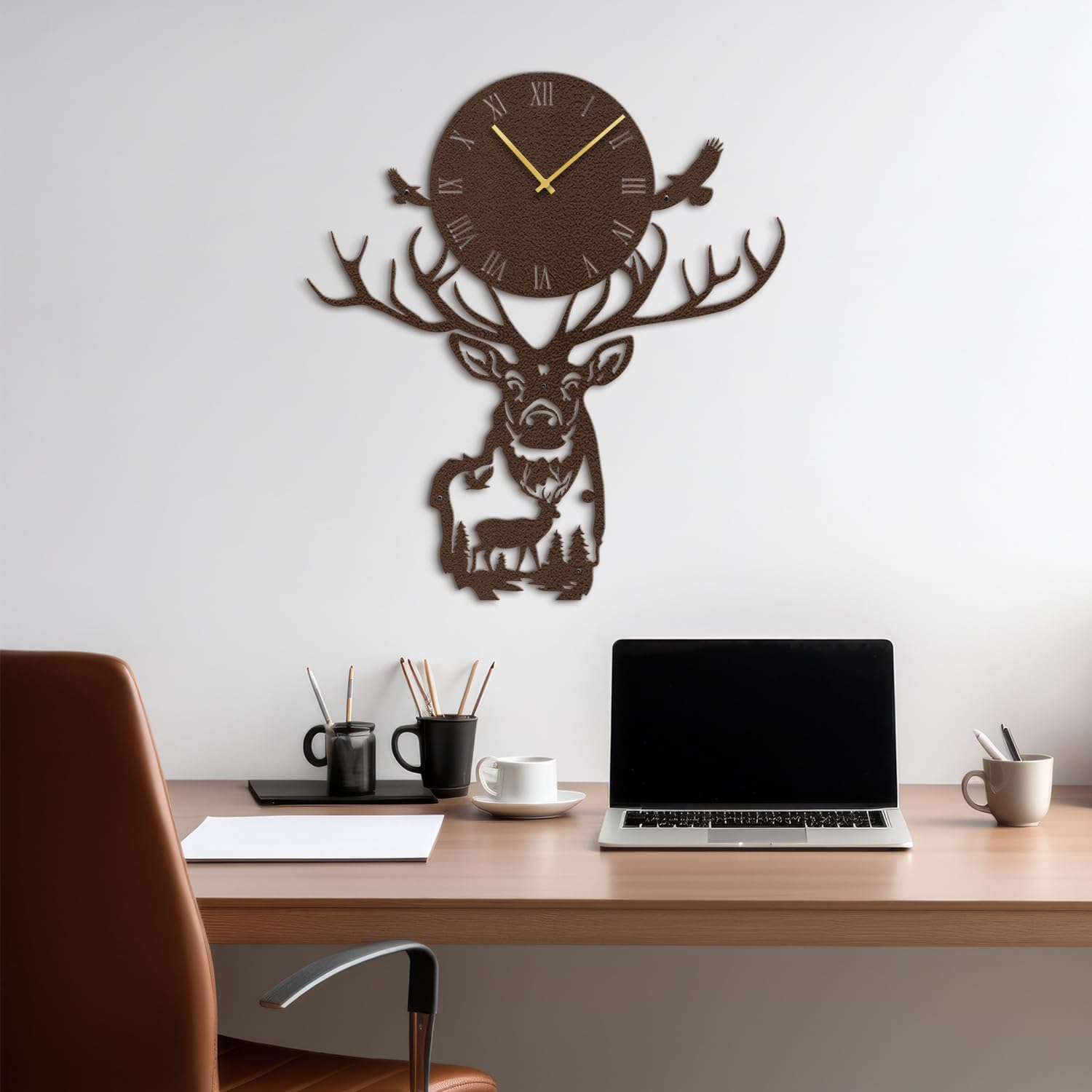 SIGNLEADER Metal Wall Clock Wall Art Decor, Majestic Deer Silhouette Wall Sculpture Clock Silent Battery Operated Hangings Home Decoration for Living Room, Bedroom, Kitchen, Bathroom - 18" Bronze