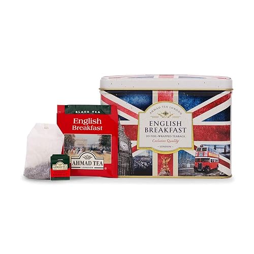 Miniatura 4 de Ahmad Tea Black Tea, nostalgic Britain Metal Caddy, English Breakfast Tea, 20 bolsitas de té de aluminio, sin cafeína y sin azúcar