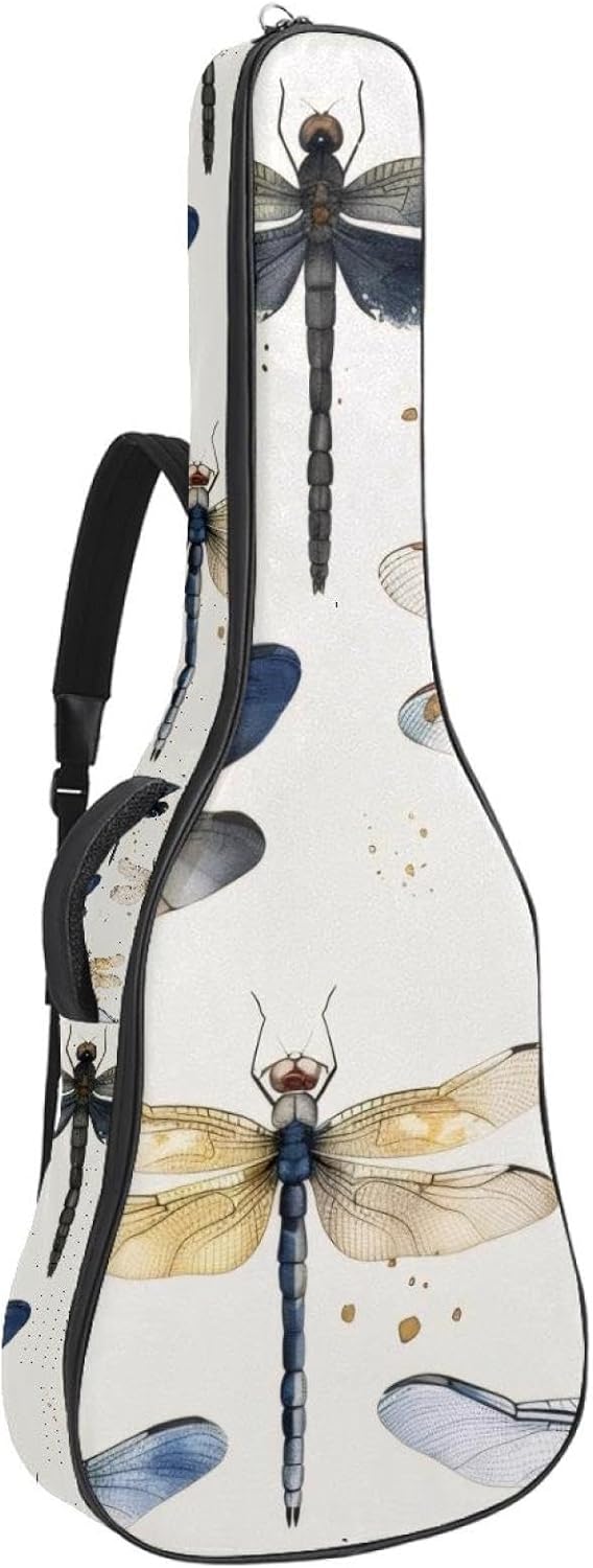 Acoustic Guitar Bag 0.4 Inch Thick Padding Waterproof Guitar Case Gig Bag for 40 41 42 Inch Electric Bass Classical Guitar, Dragonflies Seamless
