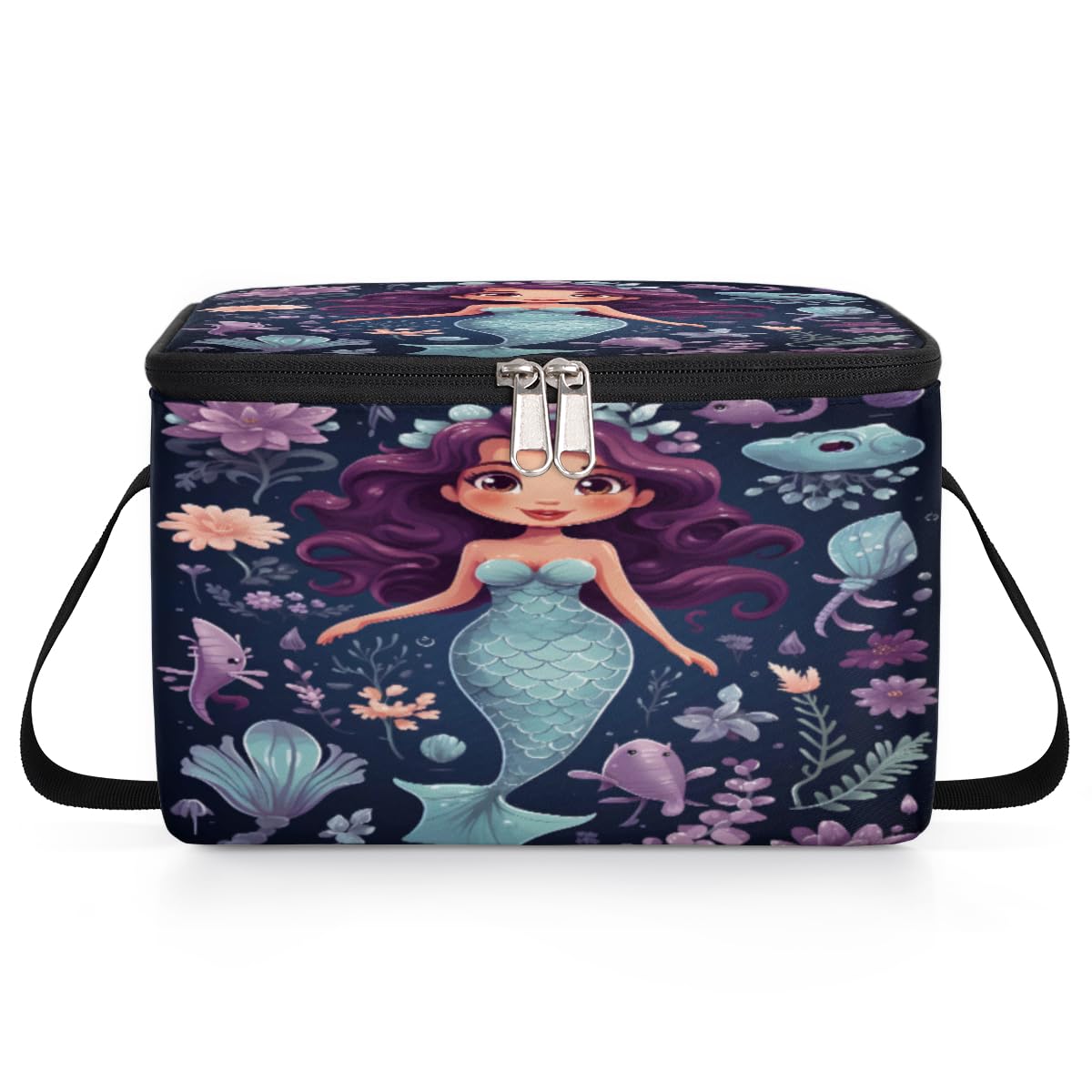 GzLeyigou Ocean Mermaid Lunch Bags for Women Men 9 Cans, Hot & Cold Food Delivery Bag Insulated Grocery Bag Insulated Lunch Box Mermaid Coral Cooler Bag for Office Work Picnic Beach