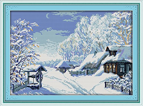 Maydear Cross Stitch Kits Stamped Full Range of Embroidery Starter Kits for Beginners DIY 11CT 3 Strands - The Middle of Winter 24.8×18.1(inch)