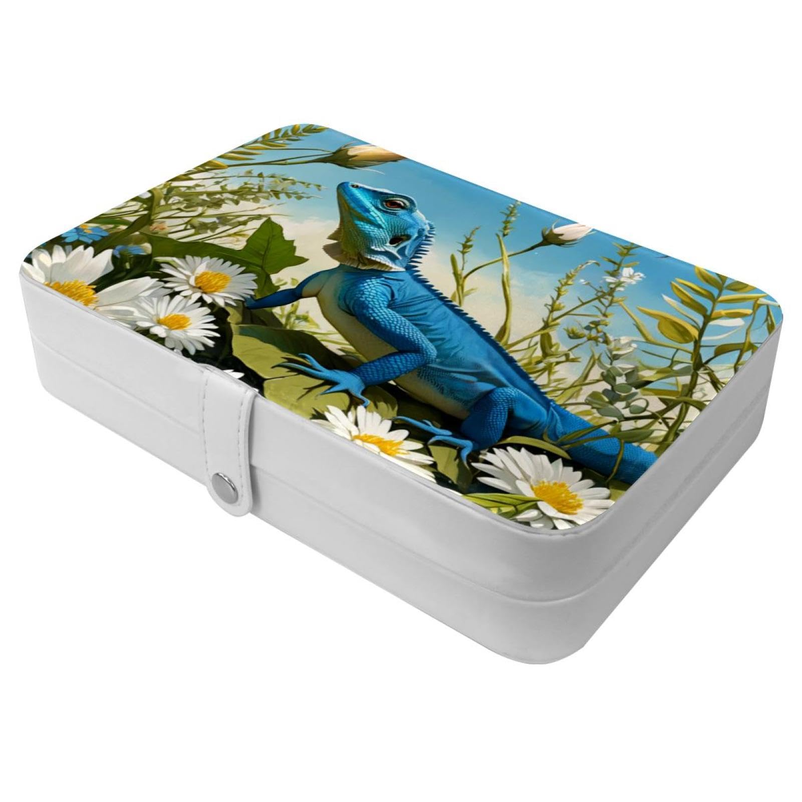 Boîte à bijoux de voyage lézard et fleur motif chic pour bagues et colliers