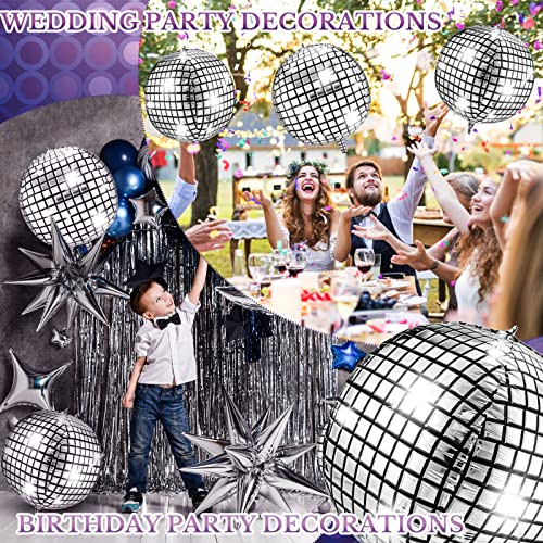 Image of Leitee 6 Pcs 32 in Big Disco Ball Balloon 70s Disco Balloons Party Decoration Large 4d Aluminum Foil Inflatable Ball Giant Silver Metallic Mirror Decor for Baby Shower Wedding Birthday Dance Party