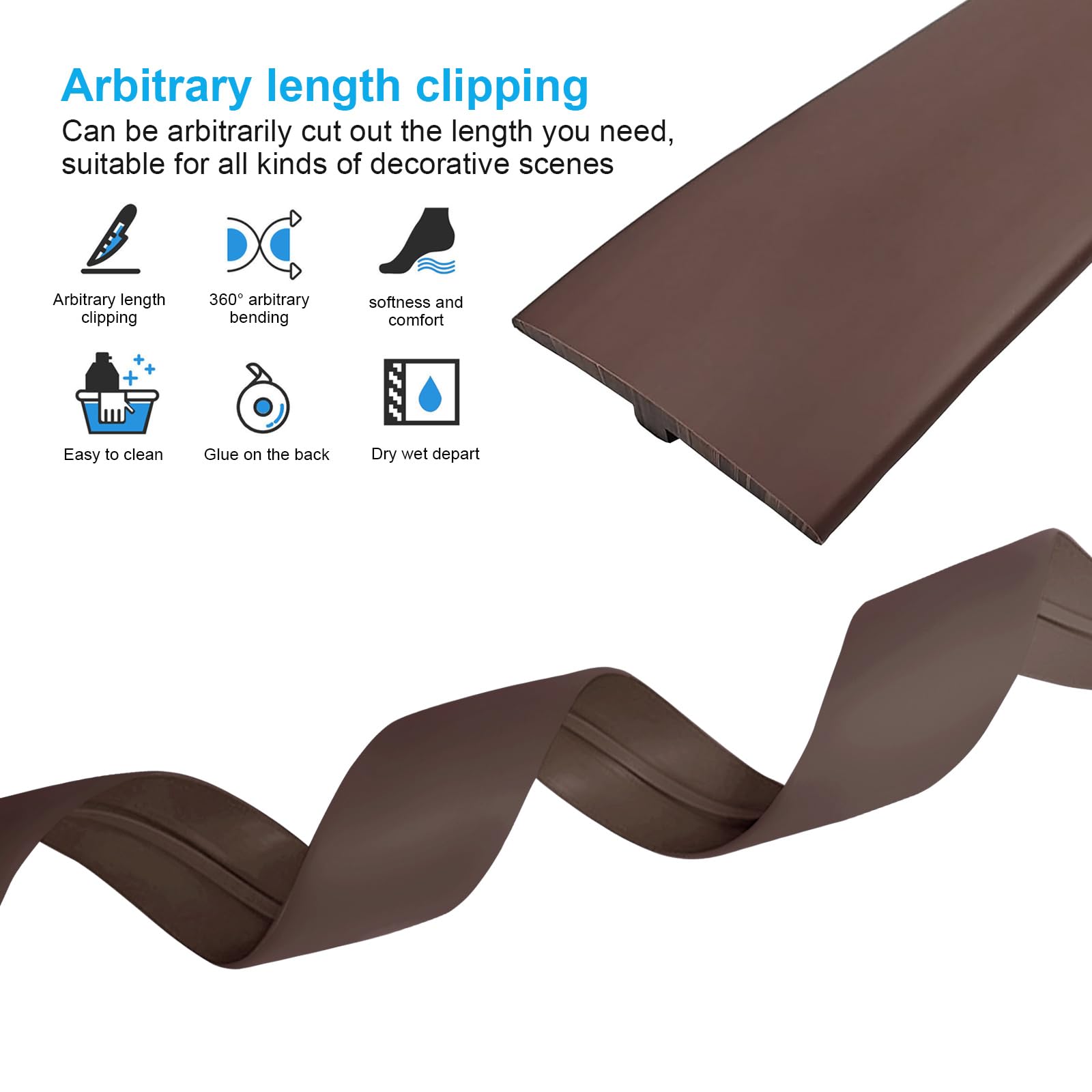 Perfil de transición autoadhesivo, ancho 50 mm, Tira flexible de transición de PVC en forma de T, perfil de transición sin perforar, listón de cubierta (Marrón, 5 m)