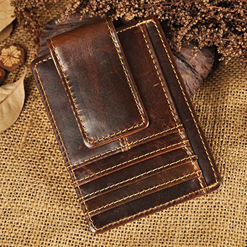 Image of Le'aokuu Genuine Leather Magnet Money Clip Credit Card Case Holder Slim Wallet