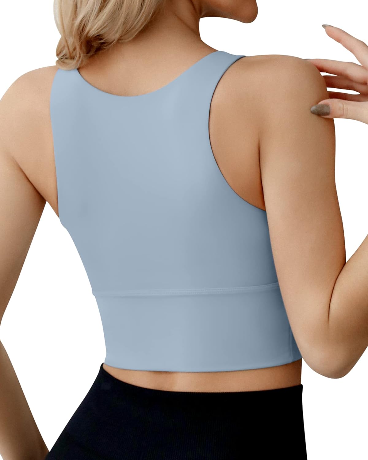 Ama Larsi High Neck Sports Bra for Women Longline Medium Impact Workout Crop Tank Tops Wirefree Padded Yoga Bra Gym - Image 2