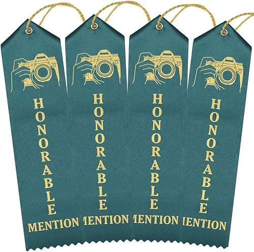 RibbonsNow Cintas de mención de honor para fotografía, 100 cintas de color verde azulado con tarjeta y cuerda