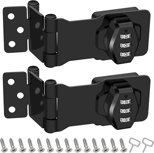 2 Pack Password Rotary Hasp Locks, Collapsible Solid 304 Stainless Steel File Cabinet Lock Desk Drawer Lock, for 90 Degree and 180 Degree Drawers, Dabinets, Doors, Flip Barn Door, Outdoor (Black)