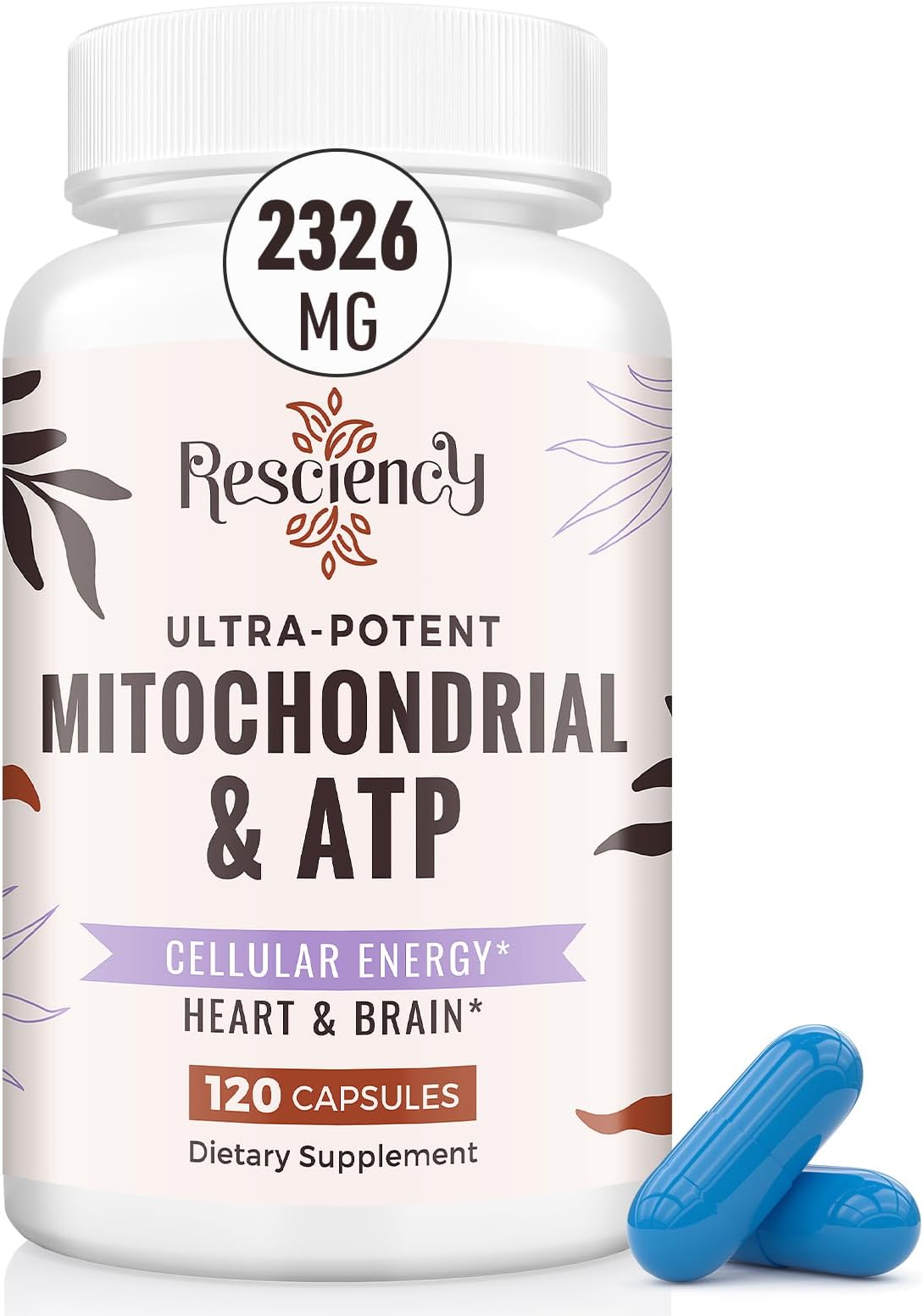 Resciency 2326 MG Mitochondrial Supplements with ATP, Vitamins, CoQ10 & PQQ, More Effective Than Creatine HMB & Nitric Oxide, Energy, Endurance, Strength, Recovery & Muscle, Organic, 120 Capsules