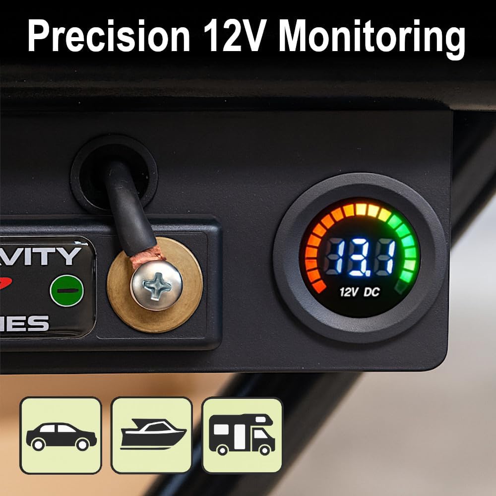 MGI SpeedWare 12vDC Voltmeter Gauge with Blue LED Digital Display (Short Body)