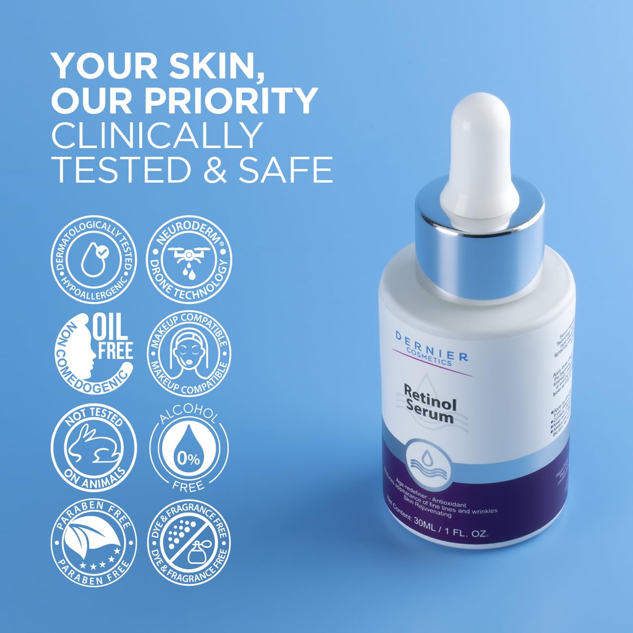 Dernier Retinol 1% Serum for Face - Anti-Aging Skin Care Serum with Hyaluronic Acid 0.5% - Reduces Wrinkles Fine Lines & Signs of Aging Night Moisturizer Ideal for Sensible Skin (1 fl oz) - Image 5