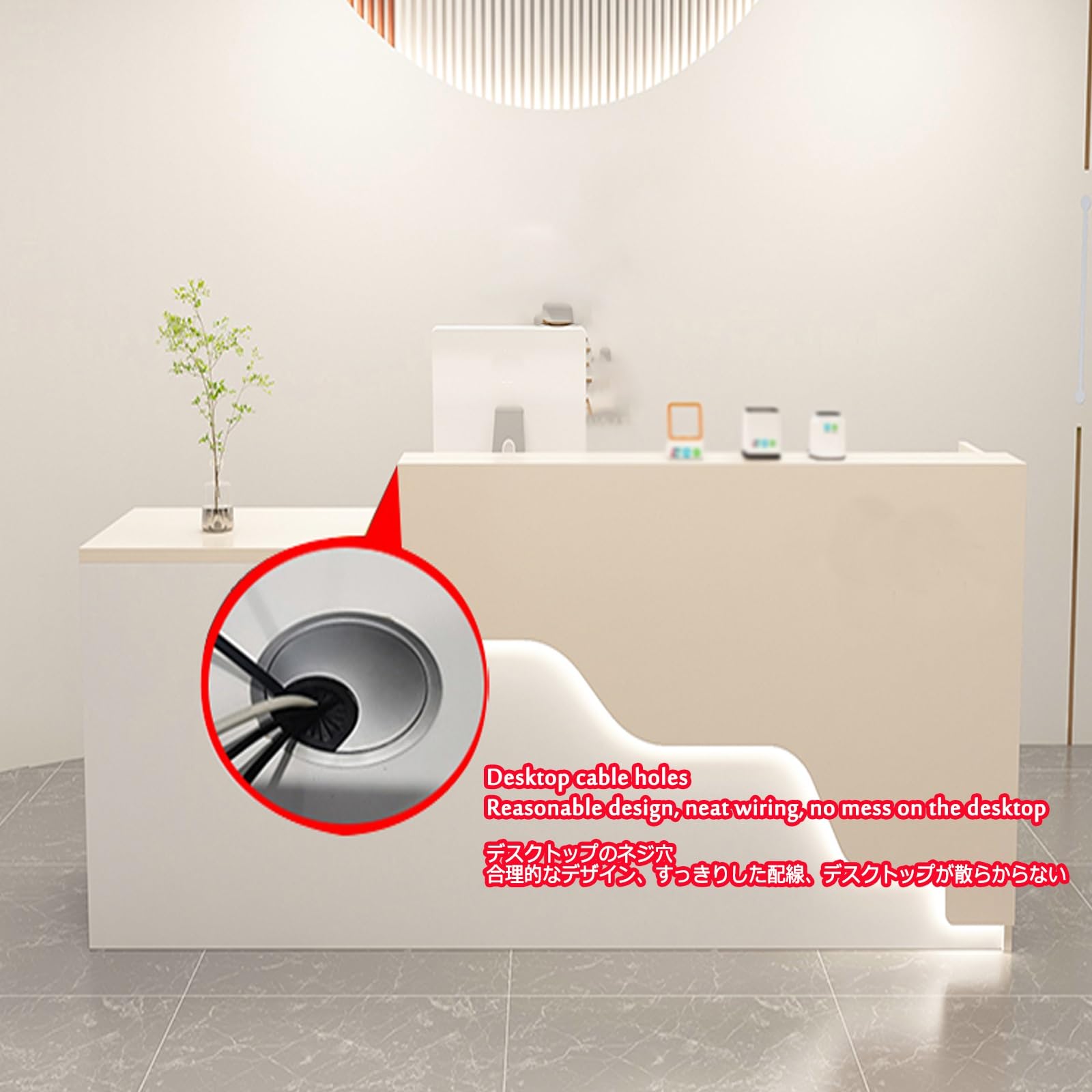 Moderne Rezeption，Rezeptionstheke Ladentheke，Rezeptionstheke Tisch，Laden-Theke，Verkaufstheke，Verstärkte Platte, Stärkere Tragfähigkeit, Große Speicherkapazität(White and Wood,Right_100CM)