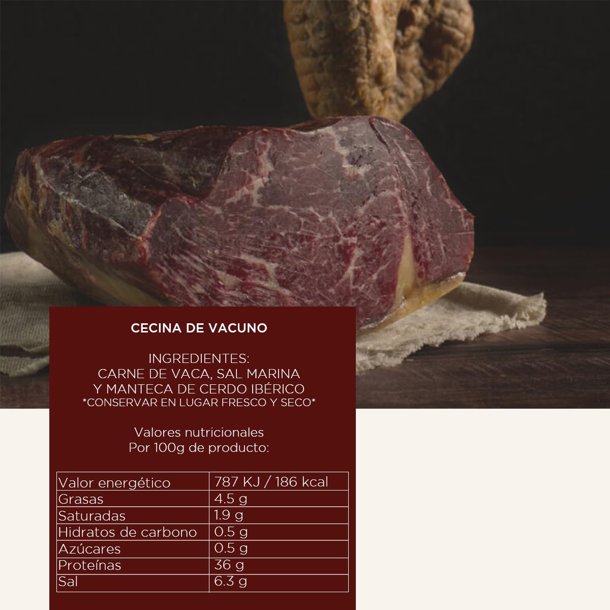 Cecina de León (IGP). 7 Sobres de 90g Loncheados de Cecina de Vaca Premium 100% Natural. Alto Contenido en Proteína, Ahumado con Leña de Encina. Envasado al Vacío. Cecina Lista para Comer.