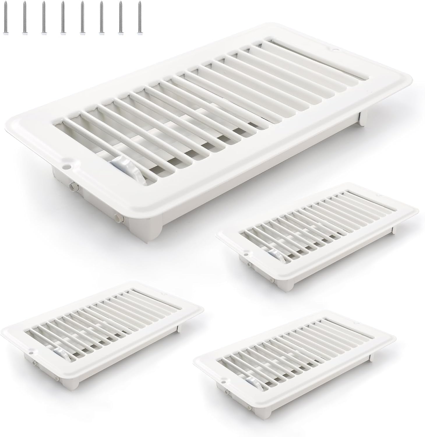 4 Pcs 4" x 8" Floor Register Vents RV Vent Cover Heavy Duty Metal Register Vent for Mobile Home Floor Heater (White)