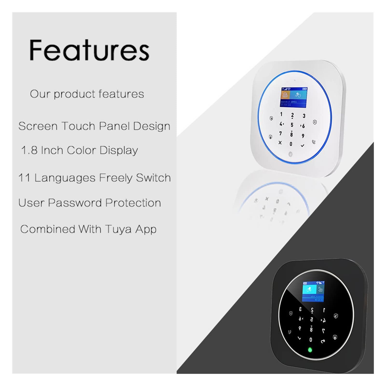 Zonan G12 Sistema de Alarma de Seguridad Tuya WiFi Toque Tocino INALLADO gsm RFID Control de la aplicación de Tarjeta Remolina Alarma de Fuego Kits de Inicio Inteligente(C)