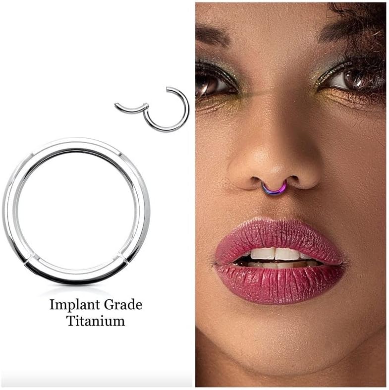 D.Bella Hinged Nose Rings Hoop 316L Surgical Steel Hypoallergenic Septum Ring Lip Ring Helix Cartilage Rook Earrings Body Piercing Jewelry 14G 16G 18G 20G, Diameter 5mm to 14mm - Image 8