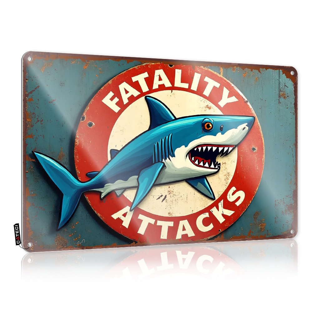 Metal Man Cave Decor Fatality Attacks Shark Warning Sign Tin Sign Funny Kitchen Signs Man Cave Bar(30X40CM)