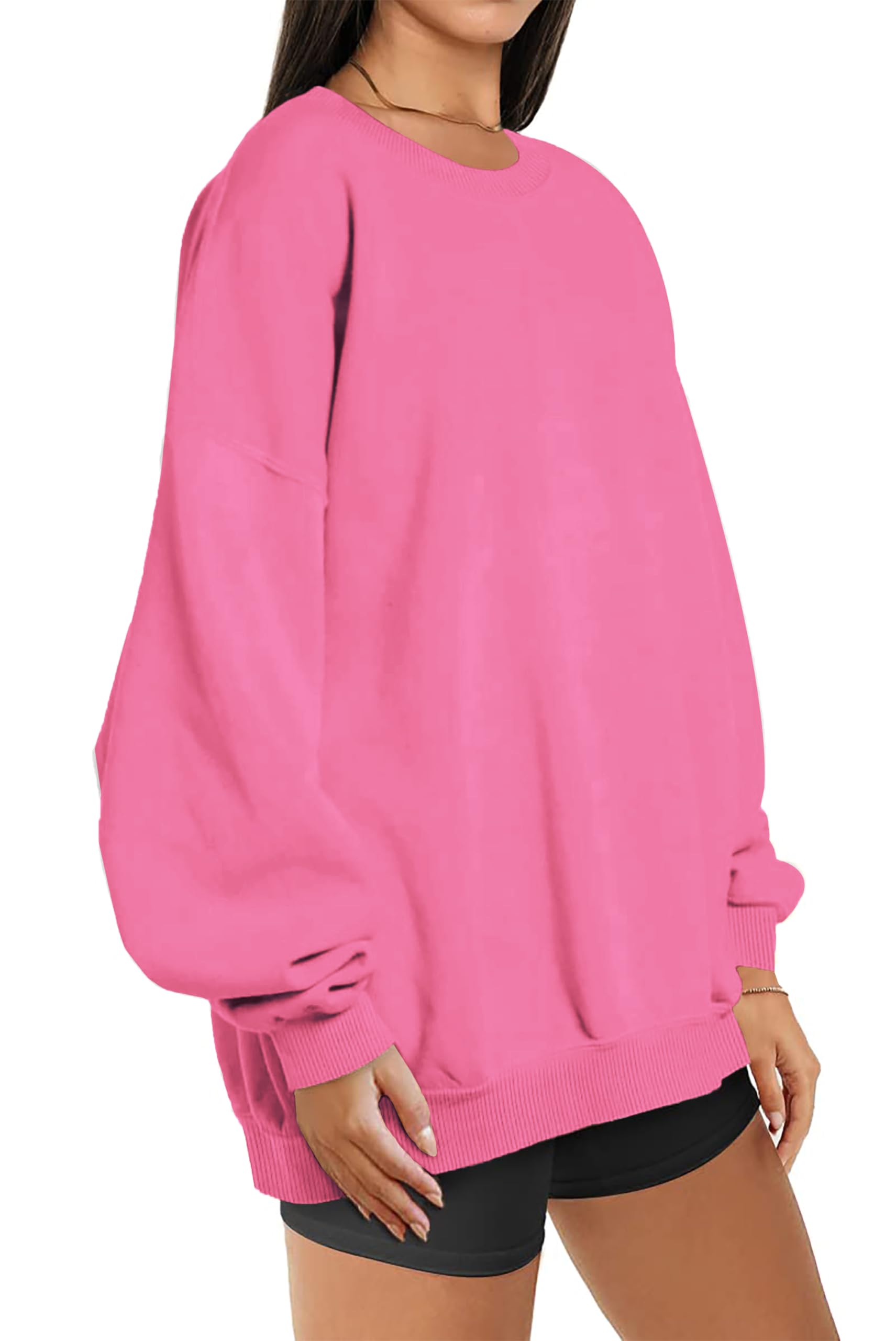 Timuspo Bluza damska, oversize, podstawowy pulower z długim rękawem, polar, okrągły dekolt, sweter damski, długi rękaw, sportowa, odzież uliczna, jesienno-zimowa bluza, różowa, XXL