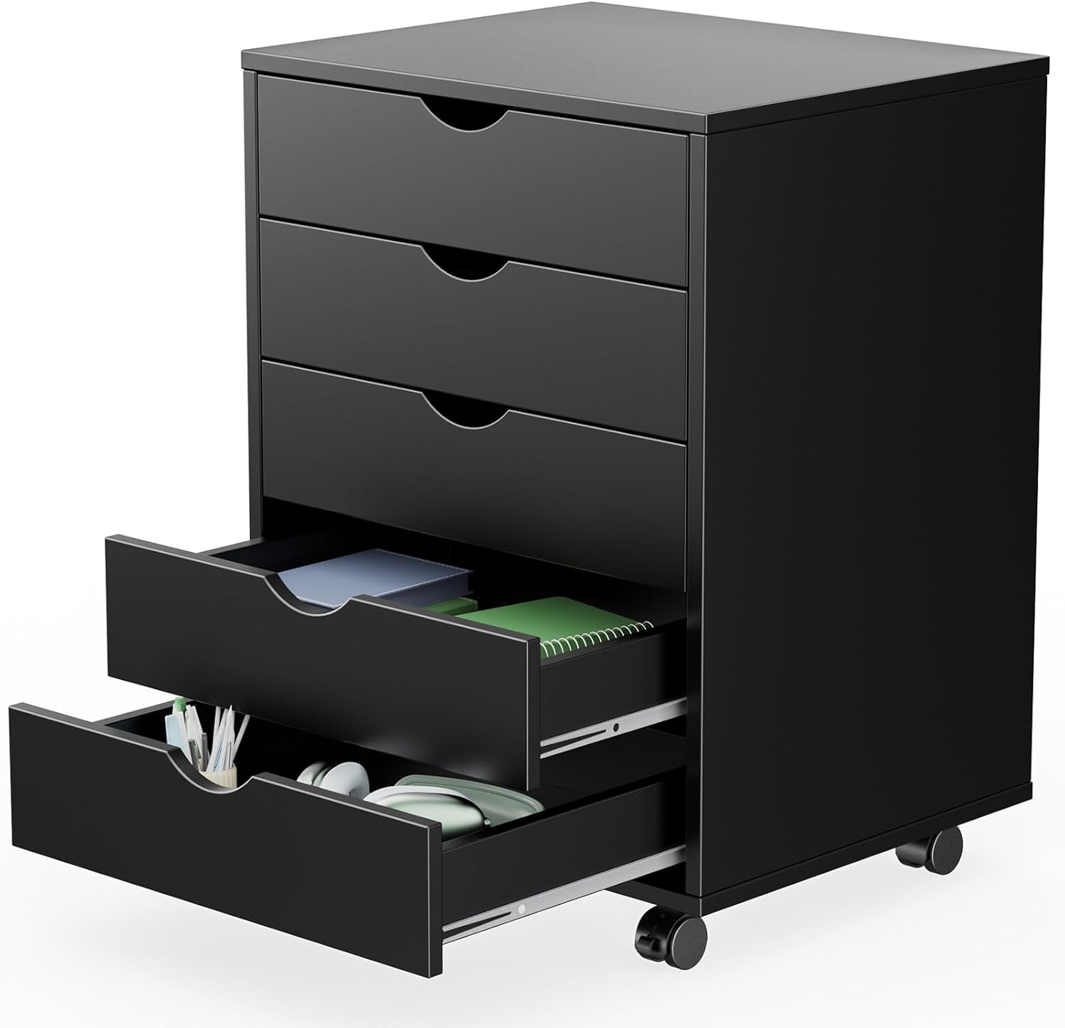 Sweetcrispy 5 Drawer Chest Mobile Storage Cabinets Small Wooden Dresser with Wheels Room Organization Furniture for Office Home, Black Wood Sweetcrispy 5 Drawer Chest Mobile Storage Cabinets Small Wooden Dresser with Wheels Room Organization Furniture for Office Home, Black Wood