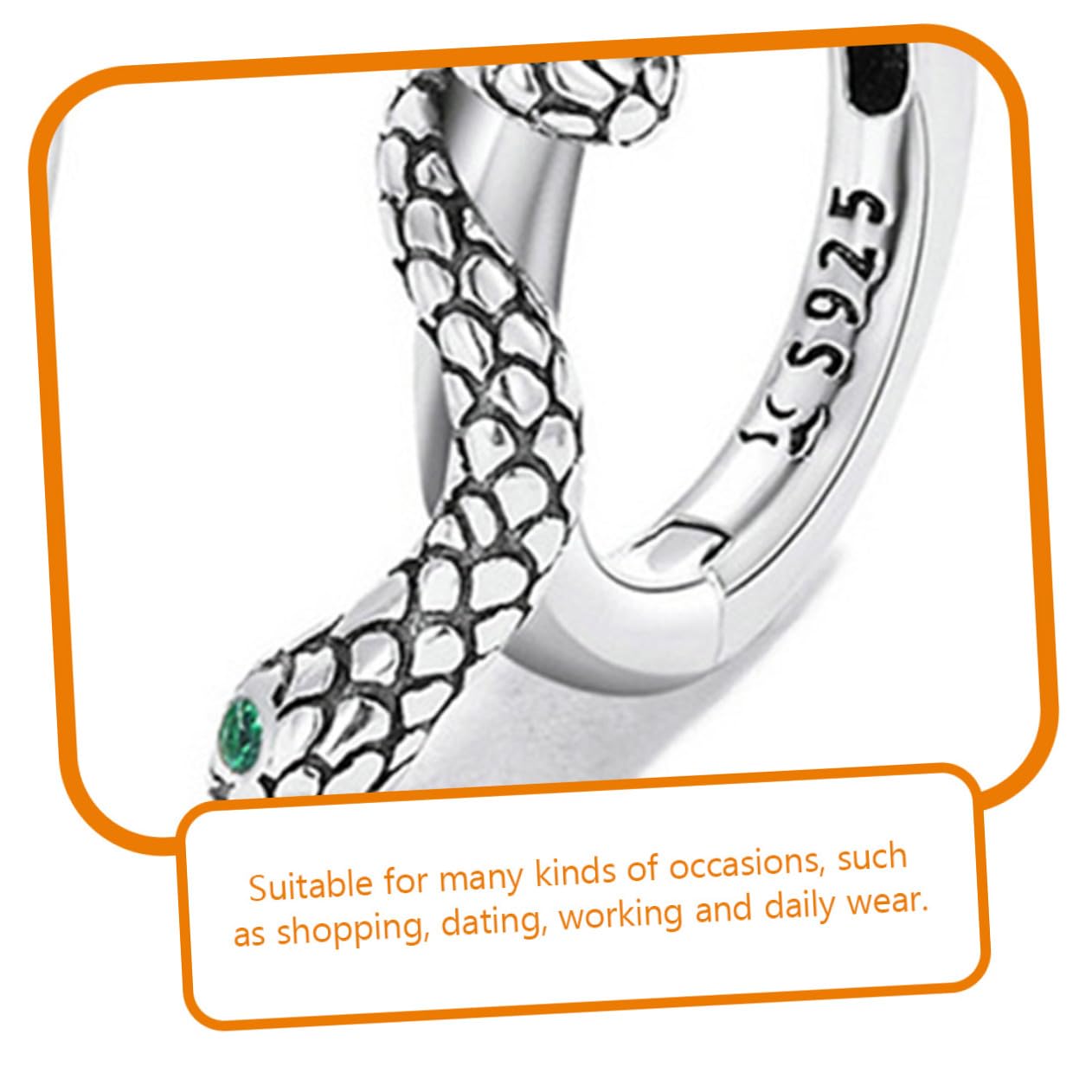 Hohopeti 2 Paare Sterling Silber Schlangen Ohrringe Damen Ohrstecker mit Grünem Zirkonia Hypoallergen Minimalistisches Design Sicherer Verschluss Modische Schmuckstücke für Alltag und