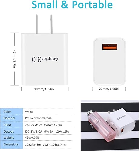 Miniatura 3 de Besgoods - Cargador de pared de 18 W, paquete de 2 cargadores de pared USB de 18 W, cargador rápido para teléfono, enchufe USB compatible con