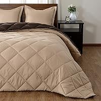 Vista 3 de Edredón reversible de plumón alternativo, 1 pieza (café español/bronceado chatham, matrimonial (84 x 86 pulgadas), 1 unidad) 1000 TC algodón suave