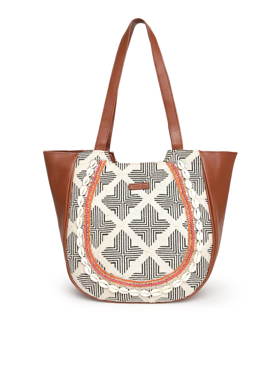 maisha by Esha Crescent Tote Bag for Women – Embroidered Cotton Jacquard Handbag | Stylish Shoulder Tote with Dual Zippers & Back Pocket for Daily Use & Travel-picture-11