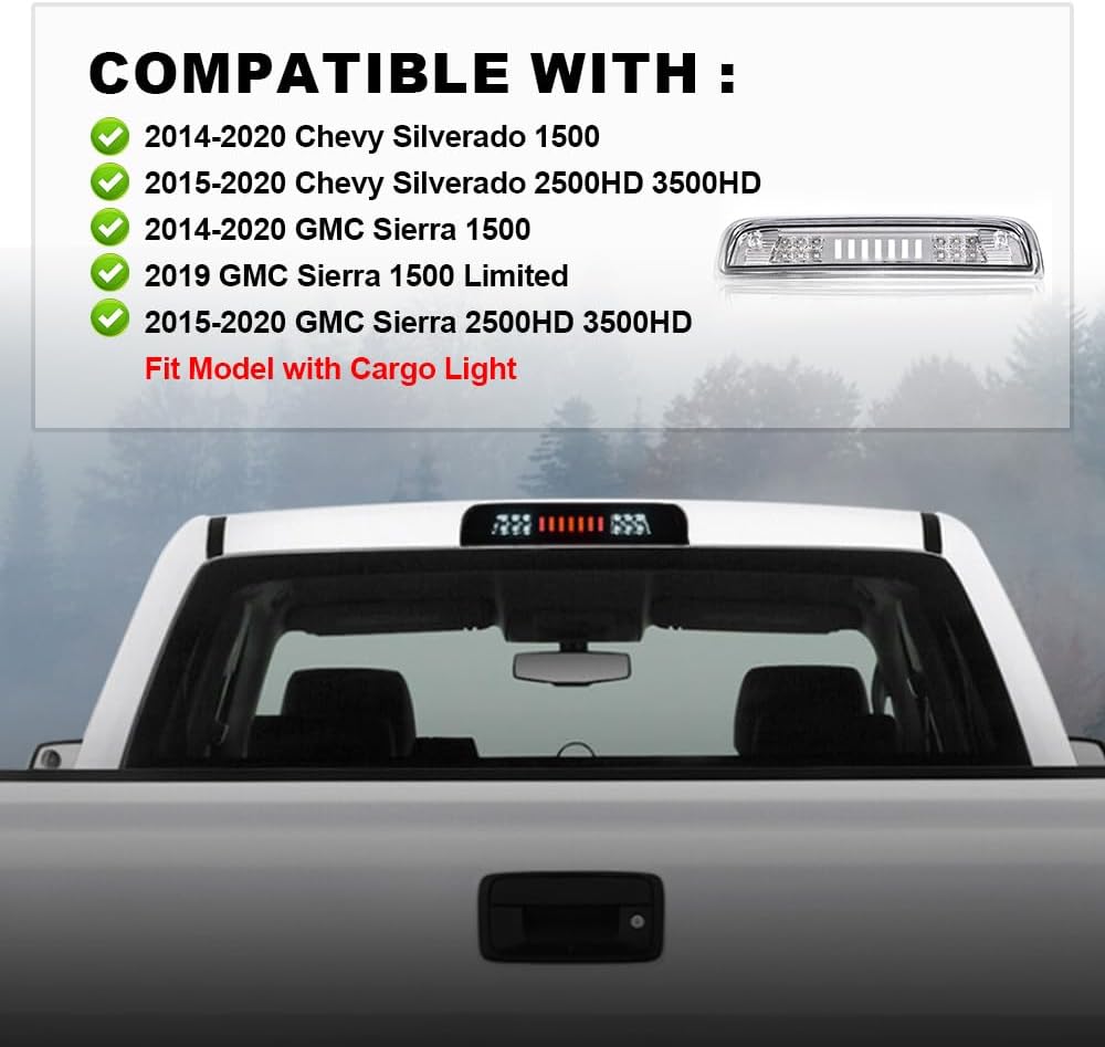 PIT66 Rear Led 3rd Brake Light, Compatible with Chevy Silverado 1500 2014 2015 2016 2017 2018 I Type High Mount Stop Light