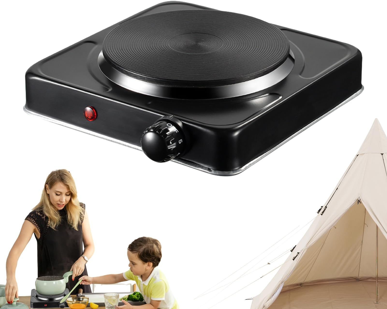 Electric Induction Cooker, 1000W Electric Stove Top Burner Countertop, 5 Firepower Levels Small Multifunction Cook Top for Cast Iron Pots Frifer