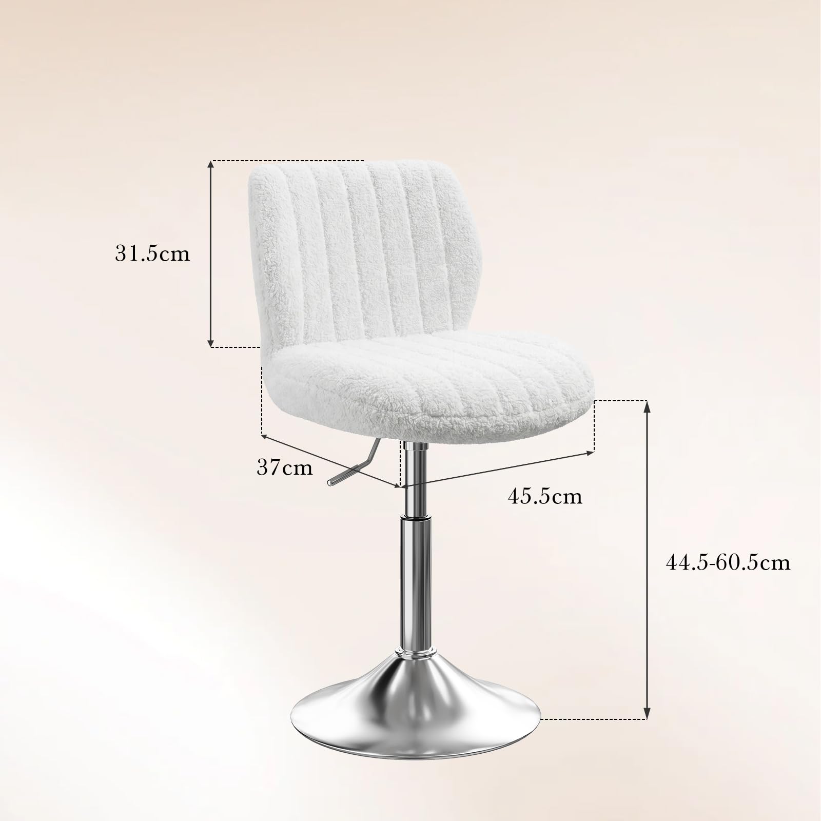 Devoko Taburete de Tocador con Respaldo, Silla Giratoria 360° Altura Regulable, Tela de Felpa, Blanco