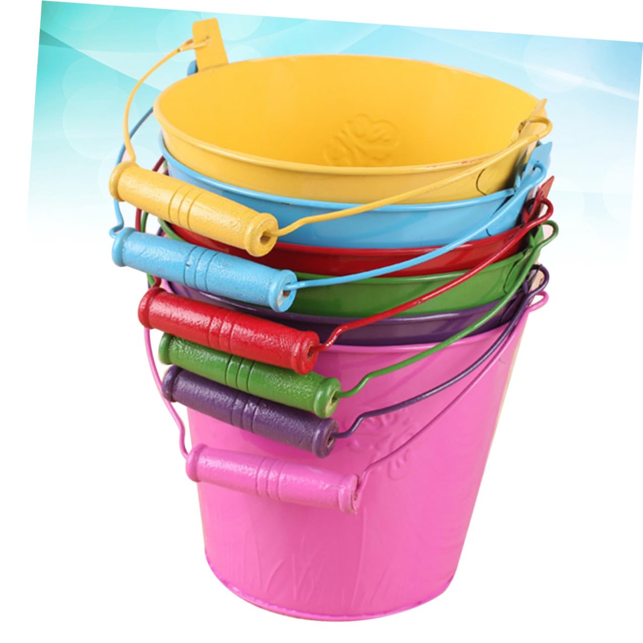Gatuida Seau de Pêche Jouet en Étain Léger, Lot de 6 Mini Seaux de Plage pour Garçon et Filles, Jouet de Plage Créatif pour Camping et Jeux en Plein Air Couleur Aléatoire
