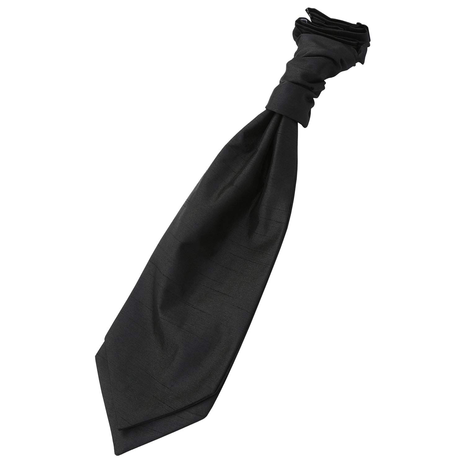 DQT Mens Plain Shantung Pre-Tied Scrunchie Cravat – Wedding Formal Ascot Tie - Black