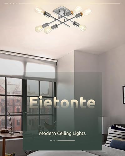 Miniatura 7 de Lámpara de techo semiempotrada de 6 luces, níquel cepillado industrial cerca del techo, moderna base E26 Sputnik lámpara de techo para dormitorio,