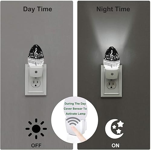 Miniatura 2 de Swono Luz nocturna enchufable con teclas de piano con notas musicales, luces nocturnas enchufables a la pared con sensores de luz de encendido
