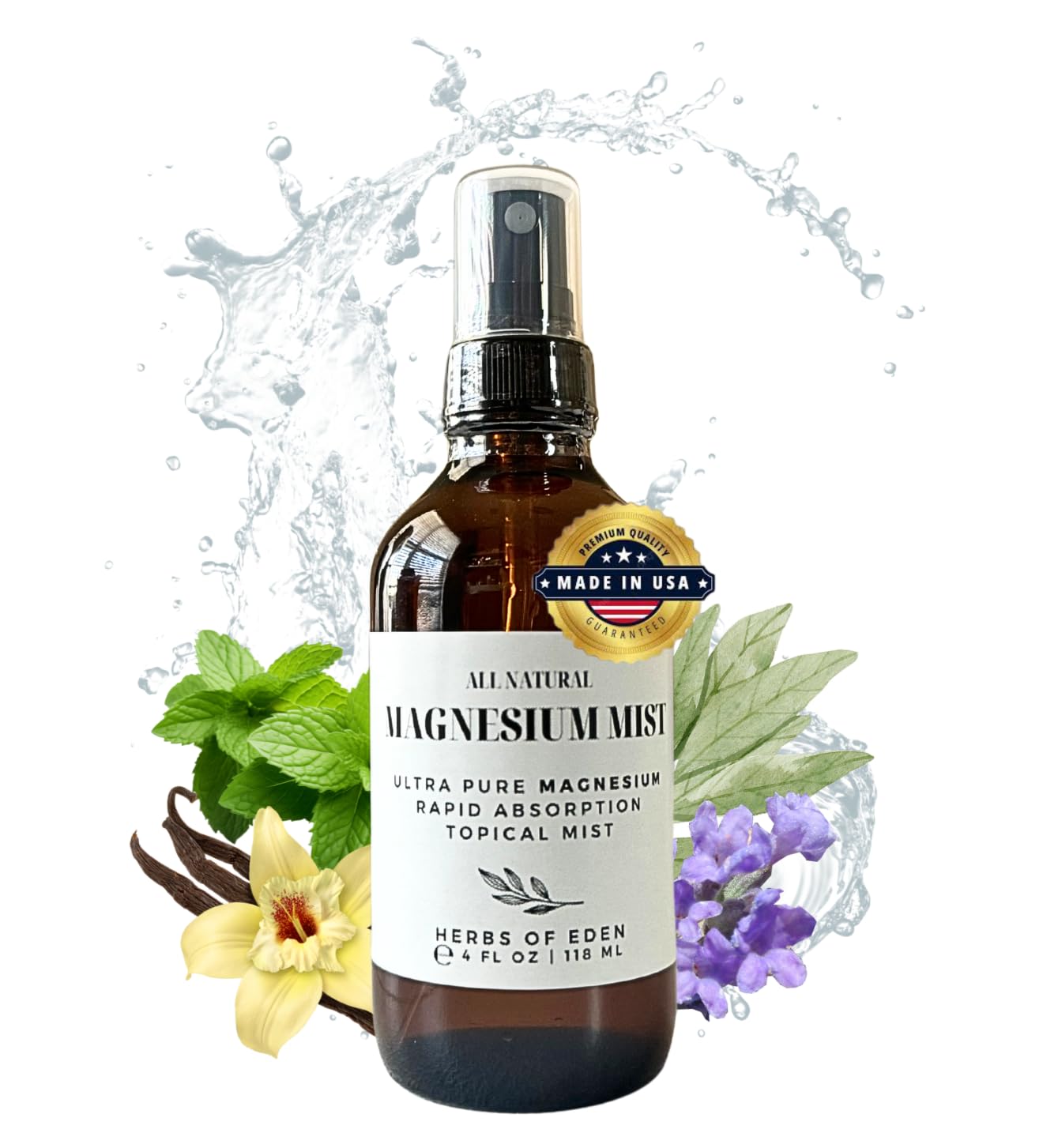 Herbs of Eden | Pure Magnesium Body Mist Extra Strength | Organic Topical Spray Rapid Absorption Promote Calm Deep Sleep For Sore Achy Cramped Muscles and Leg Discomfort (Aromatherapy Blend)