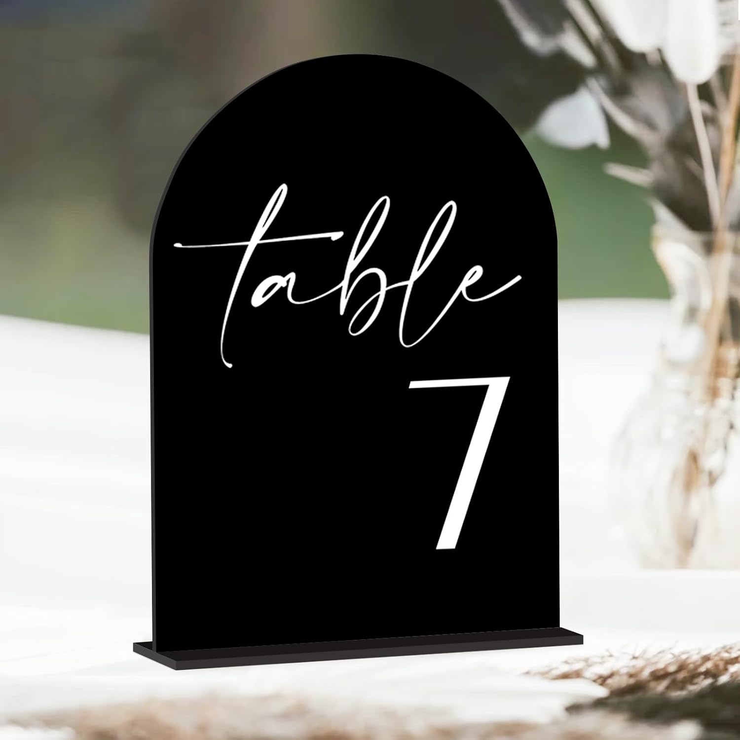 Black Arch Acrylic Table Numbers with Stands 1-15, 5x7" Black Arched Acrylic Sign and Base, Arch Table Numbers for Wedding Reception