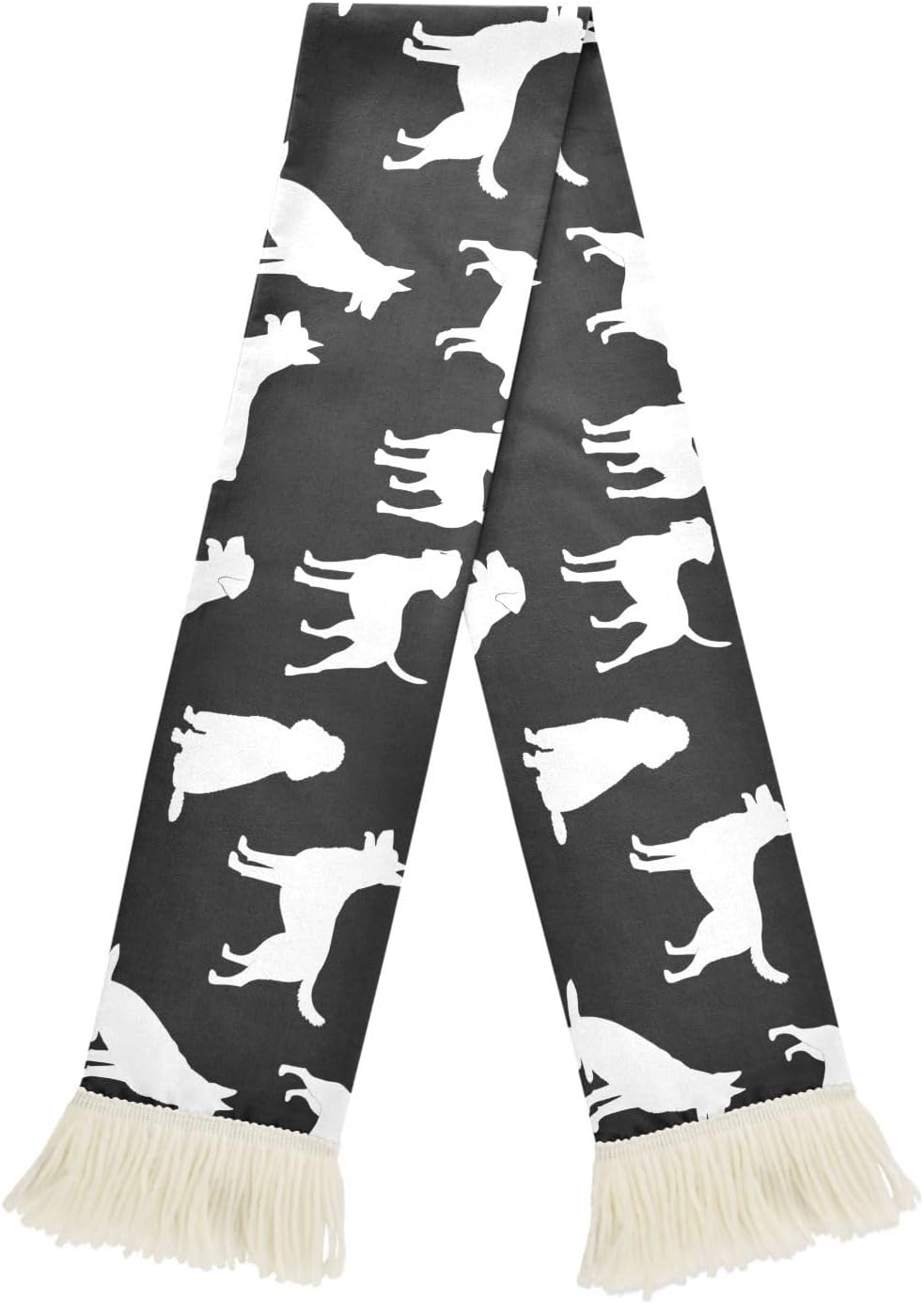 CHIFIGNO White Dog Black Sports Fan Scarf for Soccer Game, Soft Polyester Quick Dry Towel Scarf for Fans, Comfortable and Vibrant Print