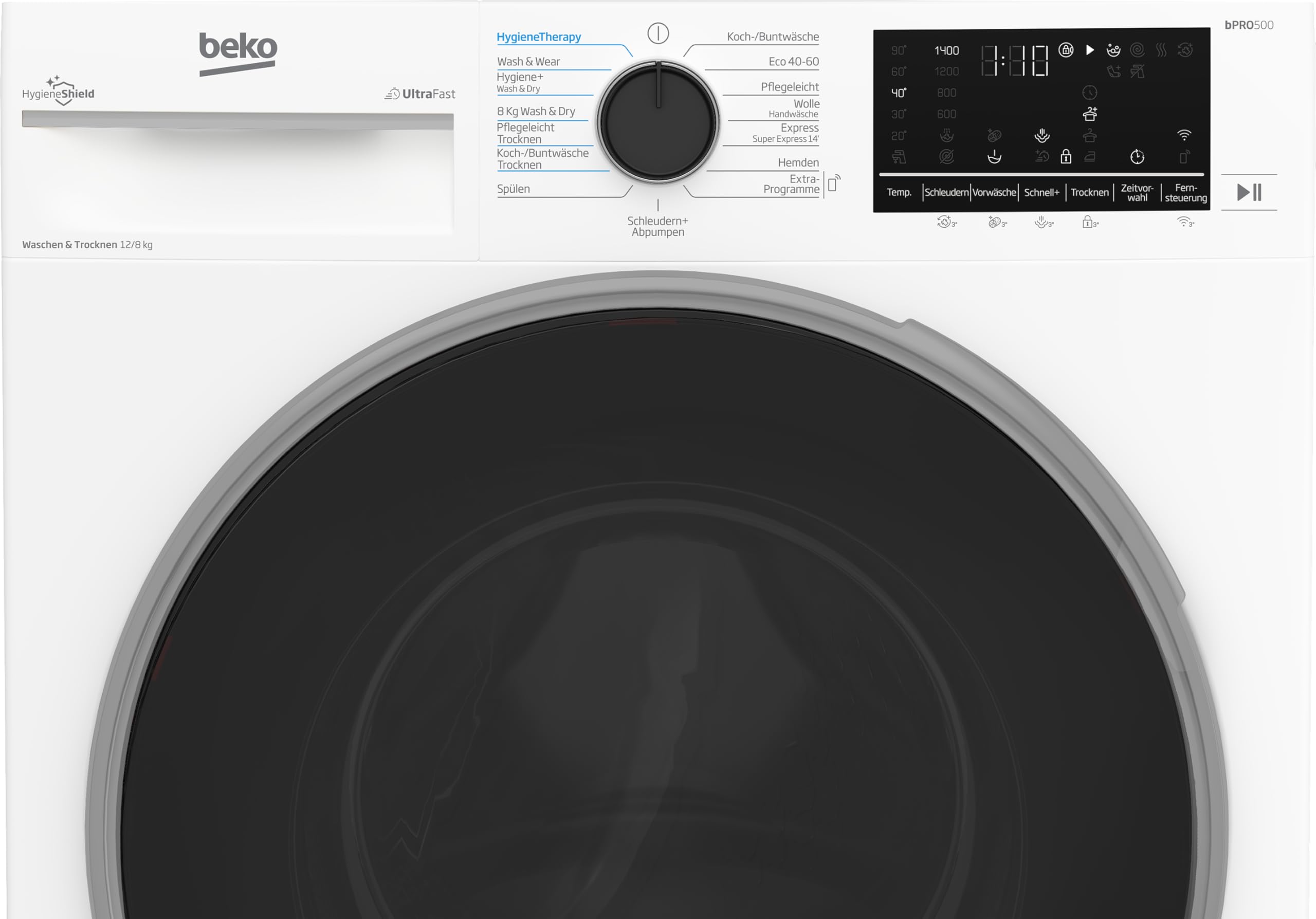 Beko B3DFT512447W freistehender Waschtrockner 12 kg Waschen 8 kg Trocknen 1400 U/min SteamCure AddXtra Hygiene Therapy ProSmart Inverter Motor Weiß