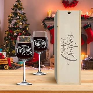 Custom Christmas Wine Box Set with 2 Wine Glasses | Holiday Wine Glasses | Wine Glasses Gift | Wine Tumblers | Engraved wine glasses.