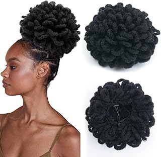 KGBFASS 10Inch Large Locs Drawstring Ponytail Curly Dreadlock Buns Loc Petal Bun Braided Faux Locs Chignon Scrunchies Clip In On Braids Ponytails Hairpiece For 10 Inch #1B