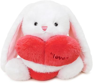 Ditucu Love Bunny Plush with Holding Red Heart 9.8 inch Cute Rabbit Stuffed Animal Soft Plushies Toys Romantic Sweet Gifts for Kids Girlfriend White